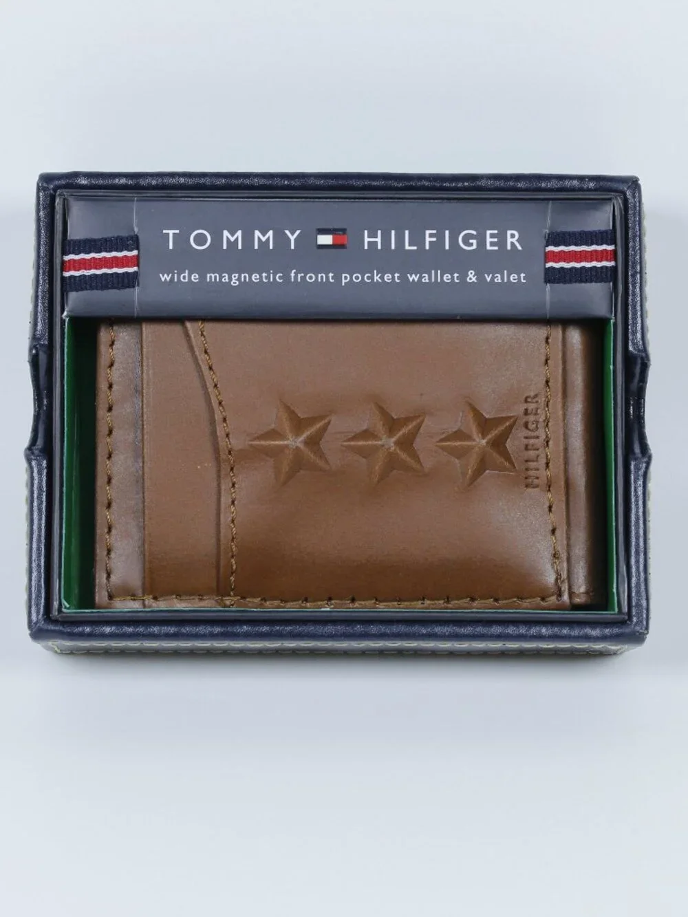 Tommy Hilfiger Wallet with Magnetic Clip and Valet Tray – Brown Leather
